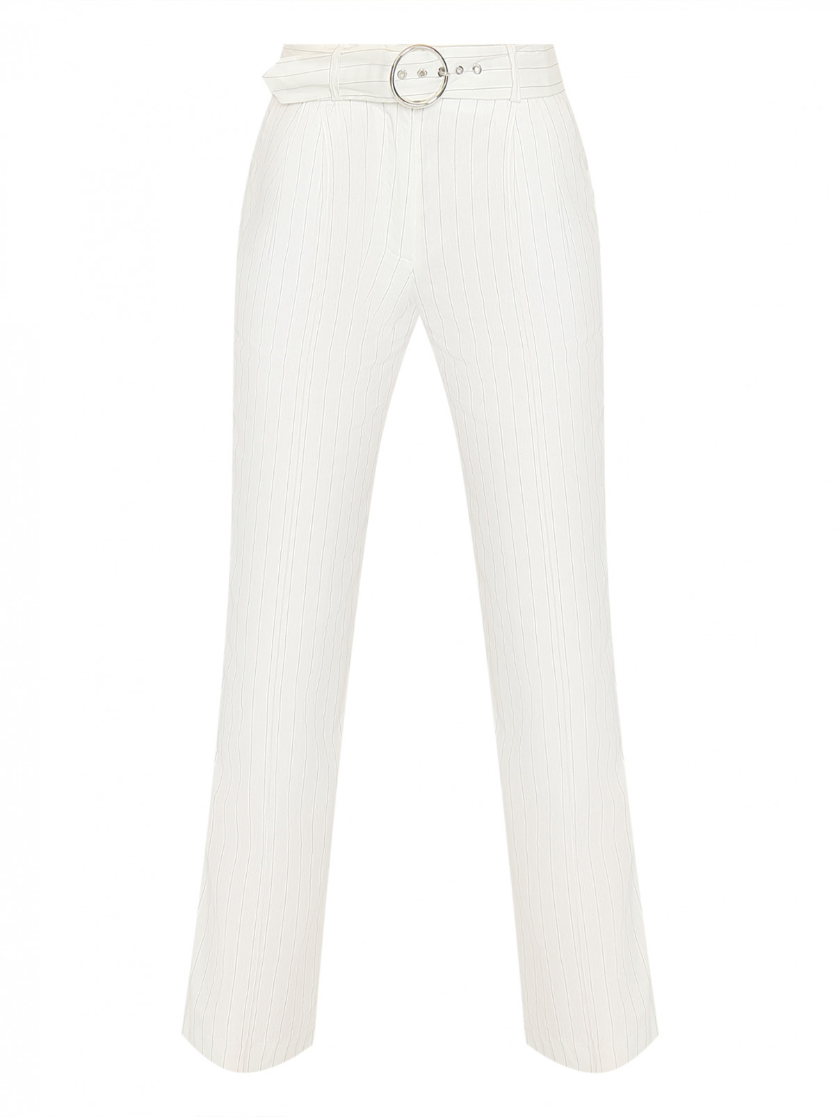 Брюки из смешанного льна с узором полоска Max&Moi  –  Общий вид  – Цвет:  Белый