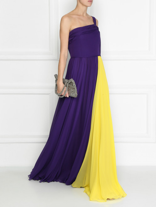 Платье ассиметричное из двухцветного шелка Carolina Herrera - МодельОбщийВид
