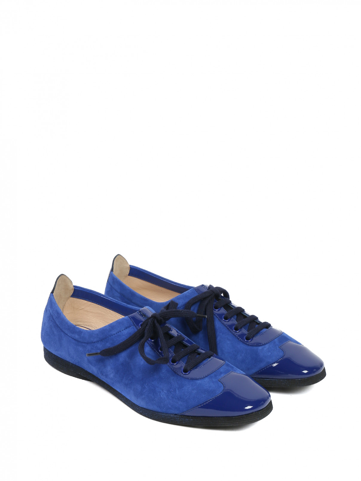 Туфли замшевые на шнуровке Emporio Armani  –  Общий вид  – Цвет:  Синий