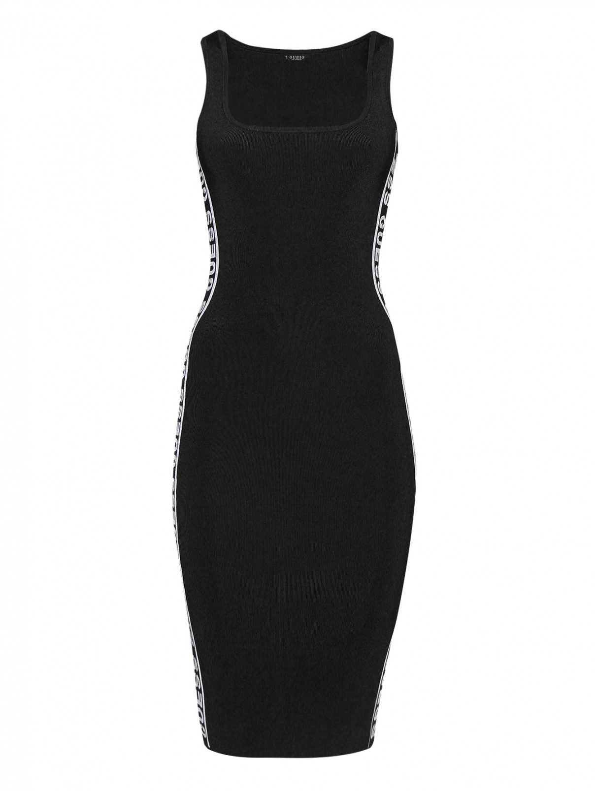 Трикотажное платье с контрастным узором Guess  –  Общий вид  – Цвет:  Черный