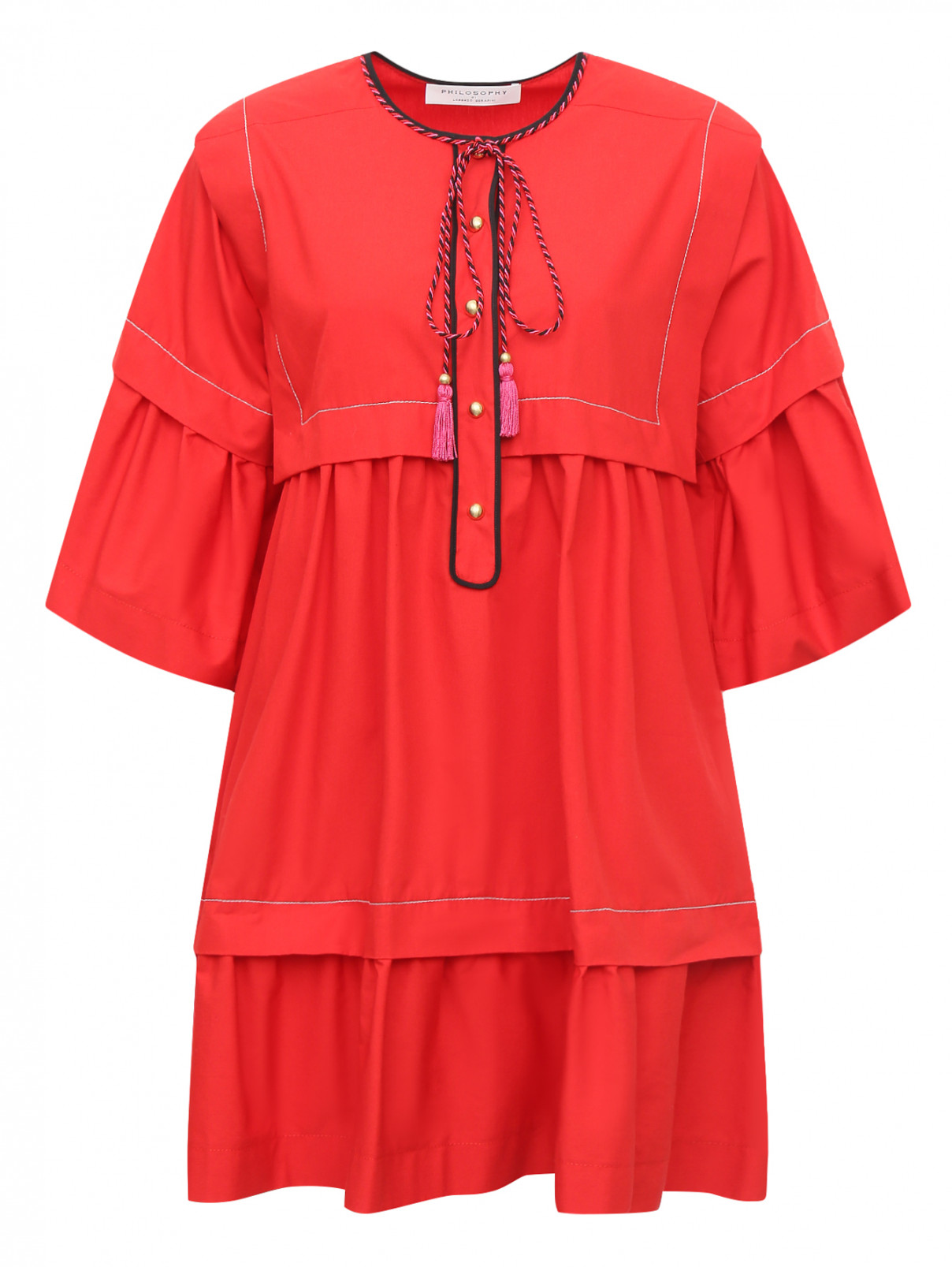 Платье из хлопка с декоративной отделкой Philosophy di Lorenzo Serafini  –  Общий вид  – Цвет:  Красный