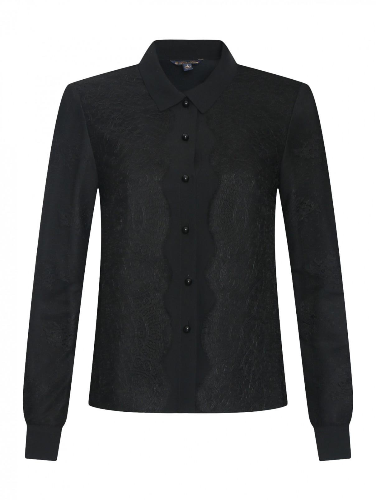 Блуза с кружевной отделкой Brooks Brothers  –  Общий вид  – Цвет:  Черный