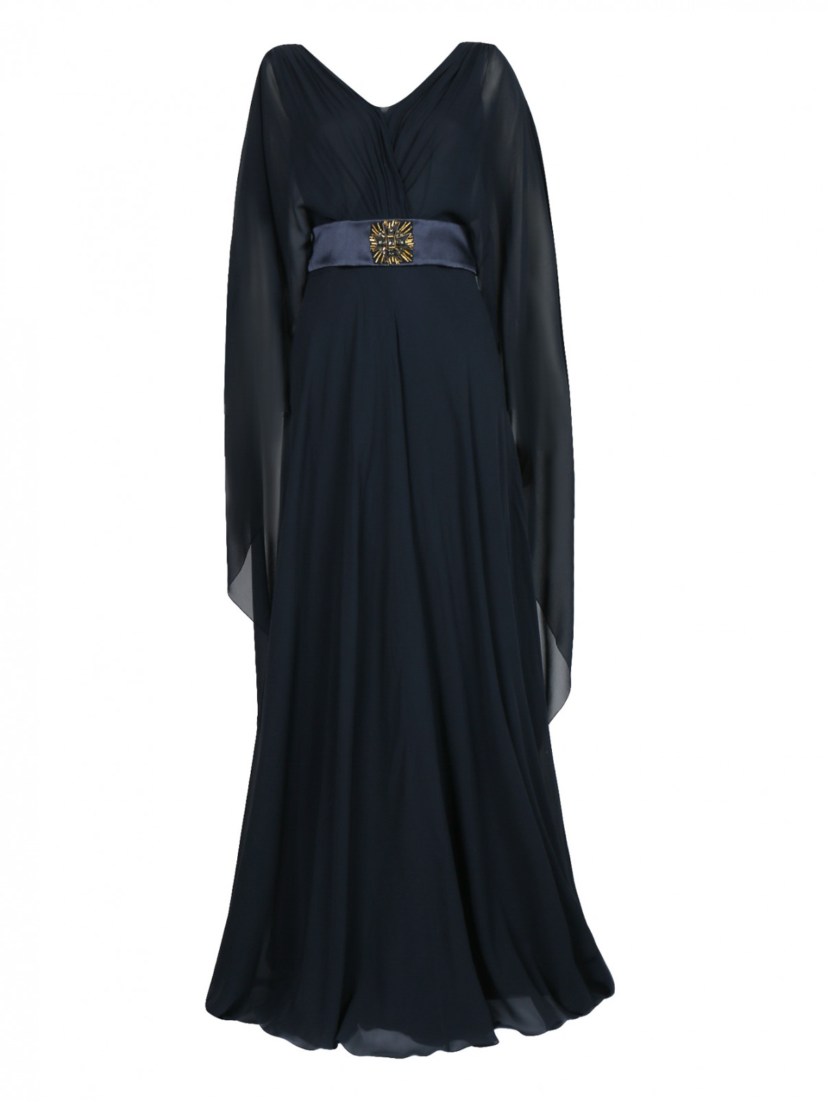 Платье-макси из шелка с поясом Alberta Ferretti  –  Общий вид  – Цвет:  Синий