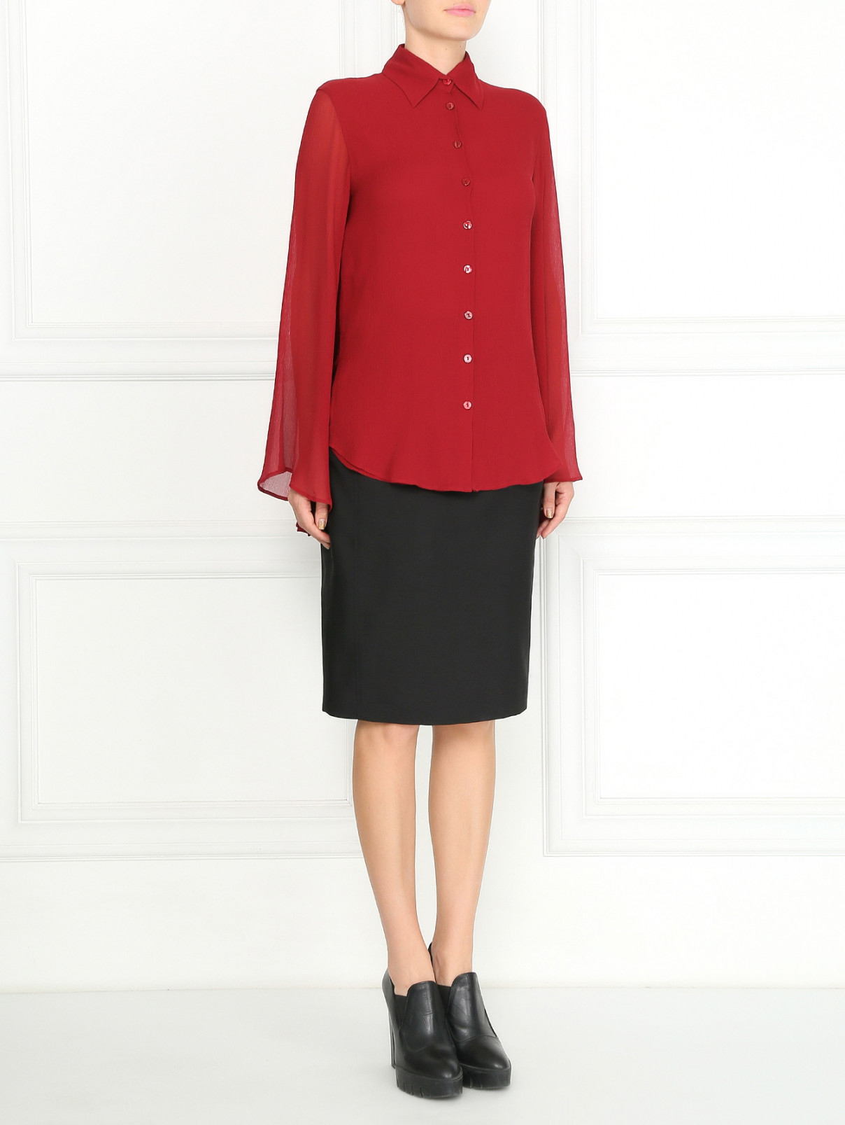 Блуза из прозрачного шелка Jean Paul Gaultier  –  Модель Общий вид  – Цвет:  Красный