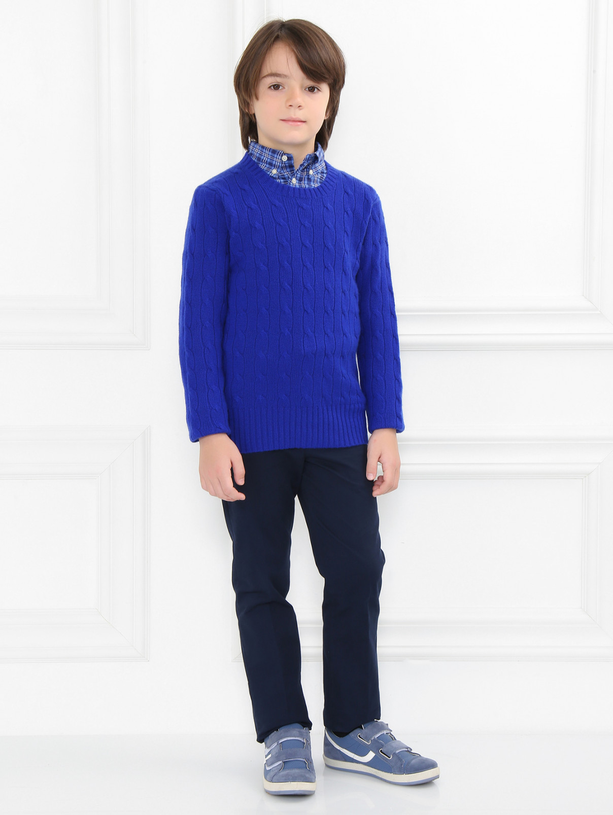 Джемпер из кашемира фактурной вязки Ralph Lauren  –  Модель Общий вид  – Цвет:  Синий