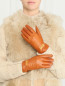 Перчатки из гладкой кожи с логотипом Moschino  –  МодельОбщийВид