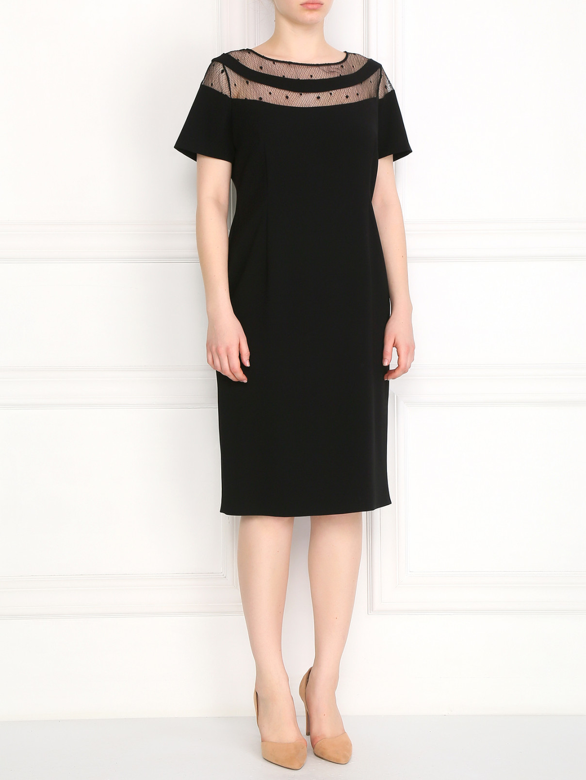 Платье-футляр со вставками из кружева Marina Rinaldi  –  Модель Общий вид  – Цвет:  Черный