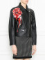 Кожаная куртка на молнии с цветочным принтом Moschino Boutique  –  МодельВерхНиз
