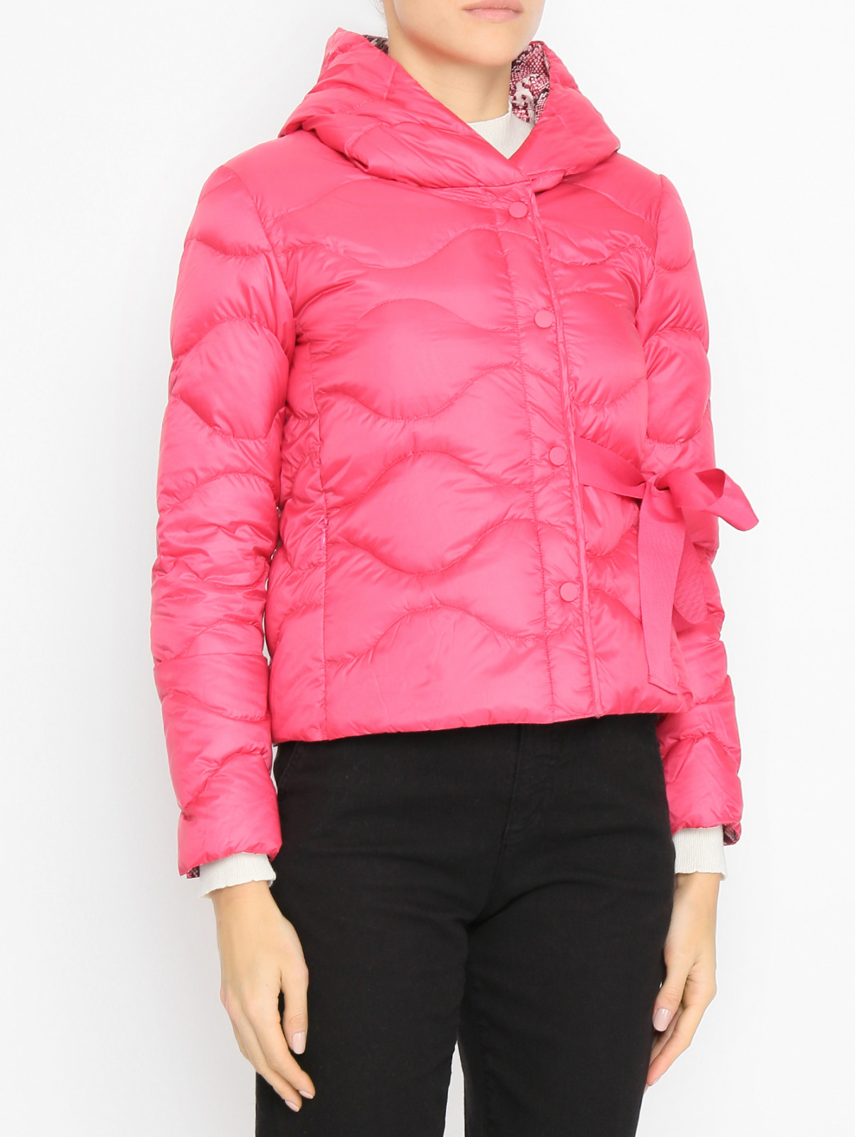 Куртка однотонная на кнопках с капюшоном Max&Co  –  МодельВерхНиз  – Цвет:  Розовый