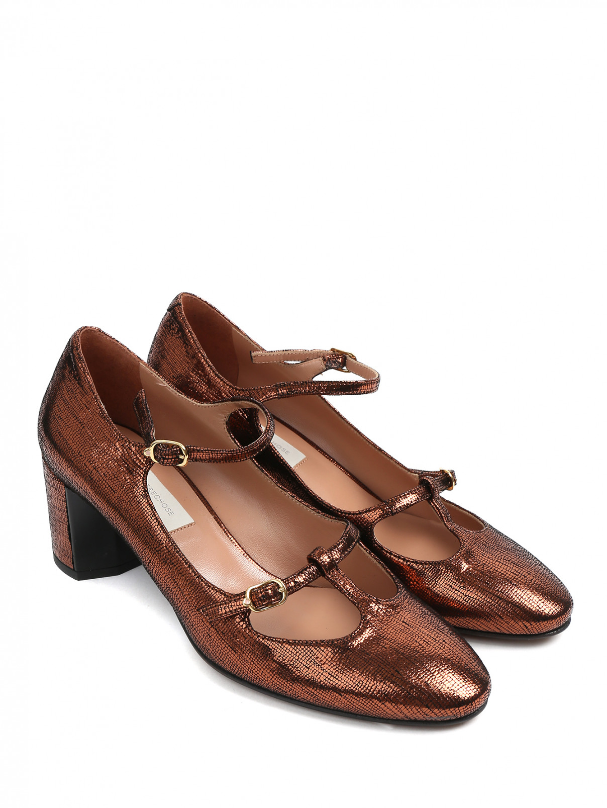 Туфли из кожи металлик на устойчивом каблуке L'Autre Chose  –  Общий вид  – Цвет:  Металлик