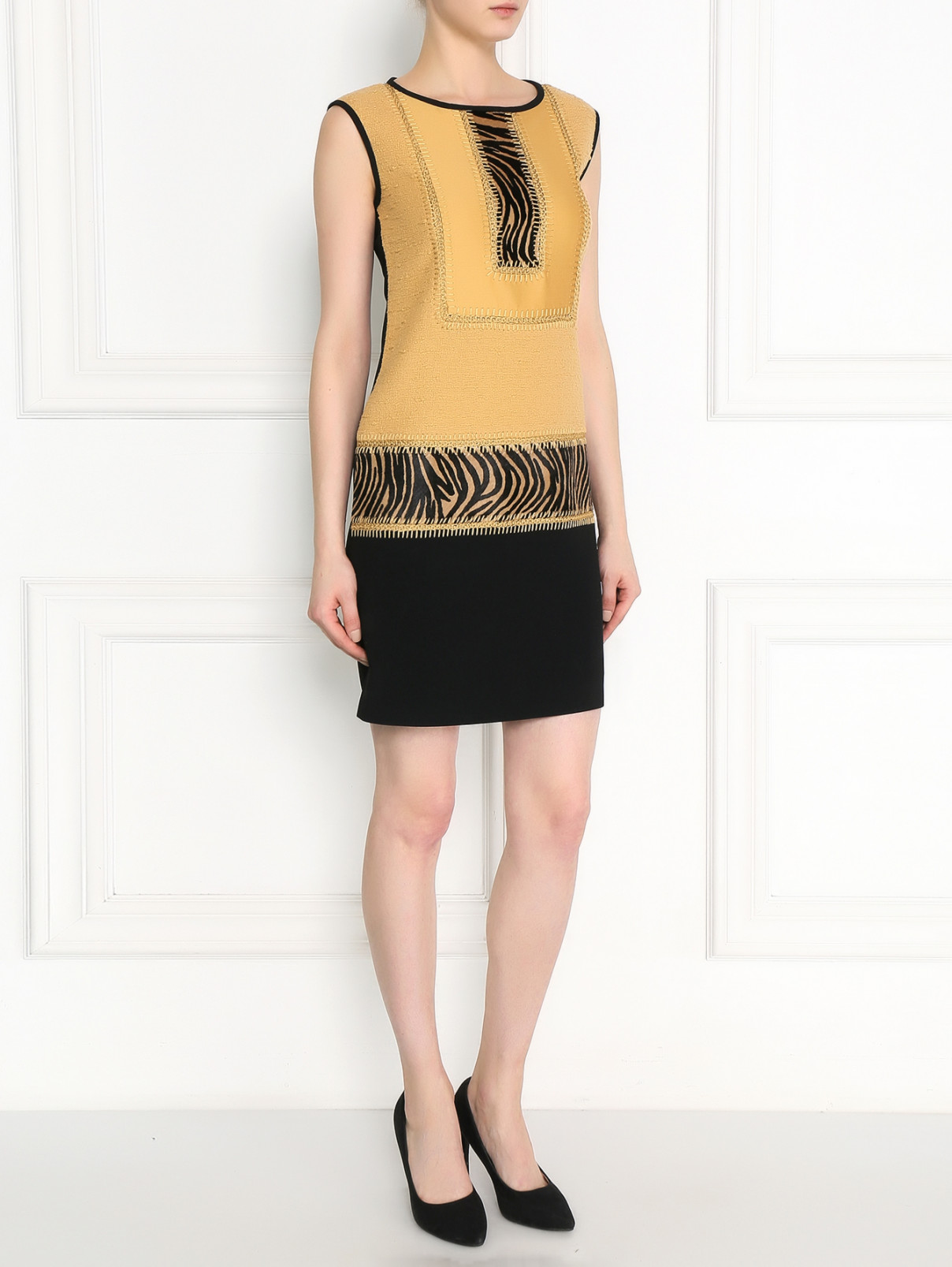 Платье-мини из хлопка и льна Alberta Ferretti  –  Модель Общий вид  – Цвет:  Желтый