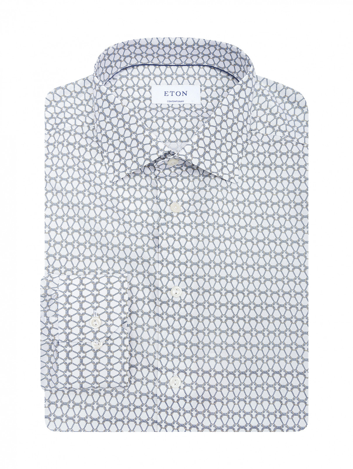 Рубашка из хлопка с узором Eton  –  Общий вид  – Цвет:  Белый
