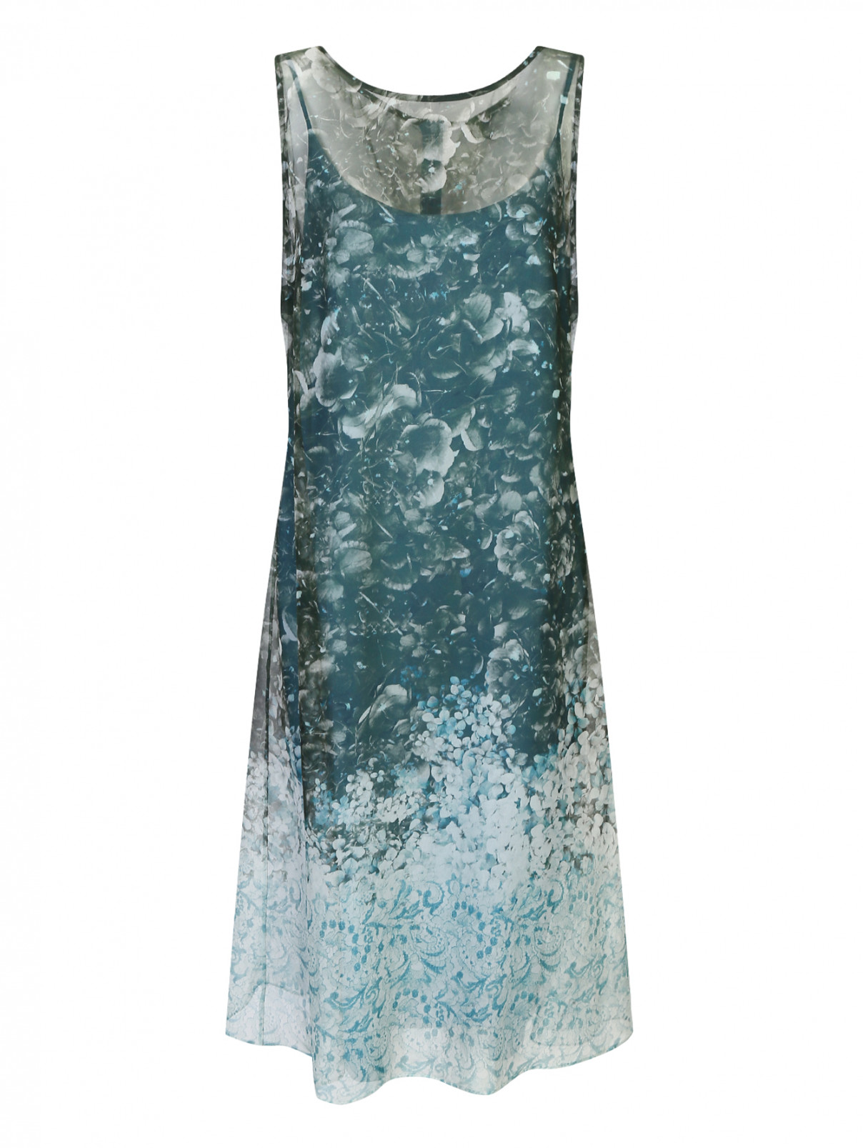 Платье из шелка с цветочным узором Marina Rinaldi  –  Общий вид  – Цвет:  Зеленый