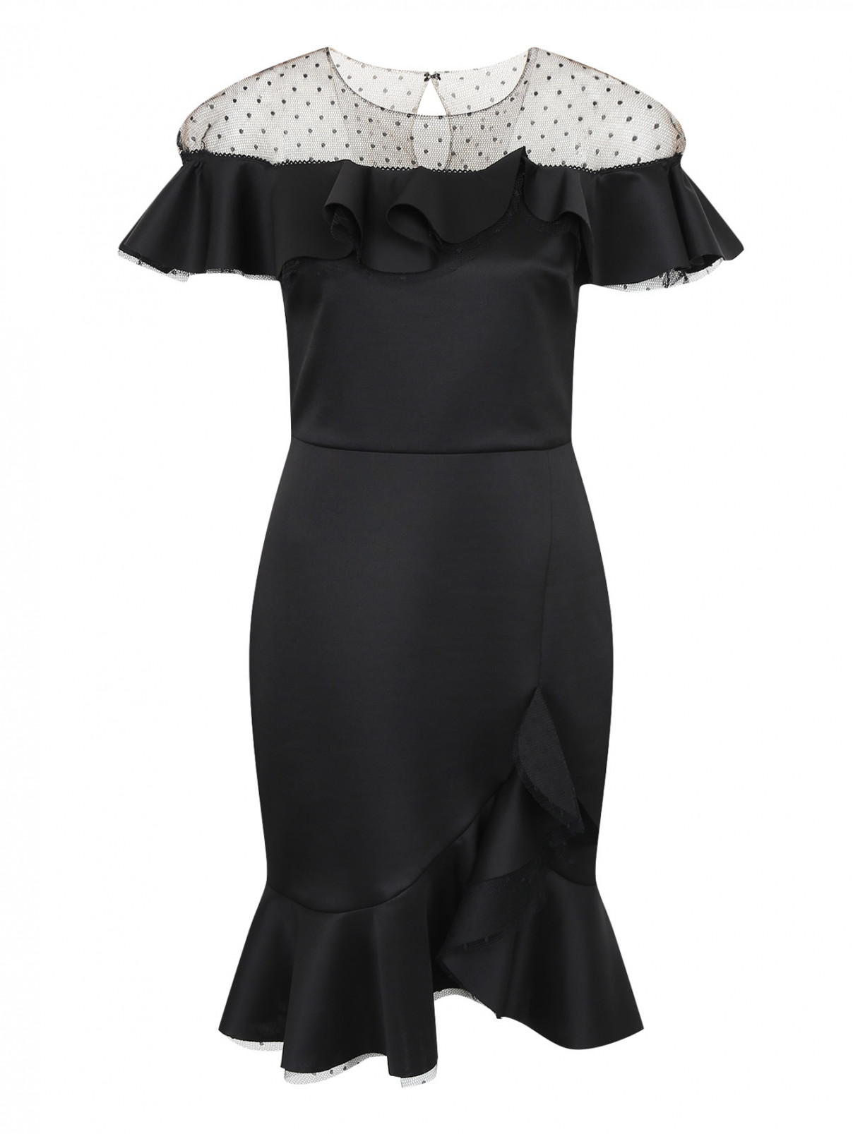 Платье-мини с полупрозрачной вставкой Marchesa  –  Общий вид  – Цвет:  Черный