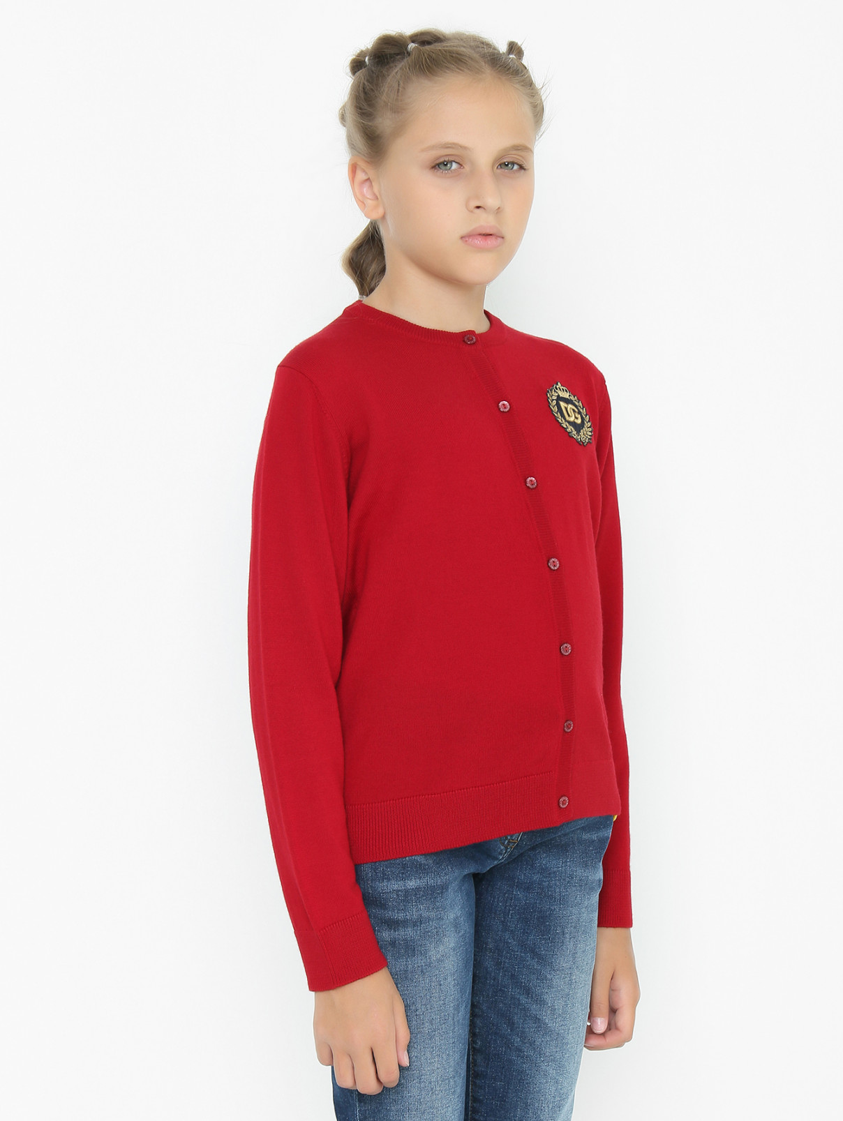 Шерстяной кардиган с аппликацией Dolce & Gabbana  –  МодельВерхНиз  – Цвет:  Красный