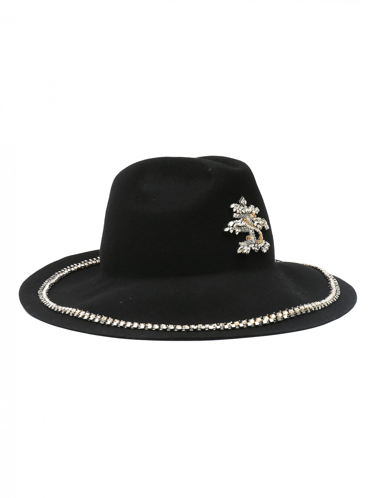 Шляпа из шерсти с декором Ermanno Scervino  –  Общий вид  – Цвет:  Черный