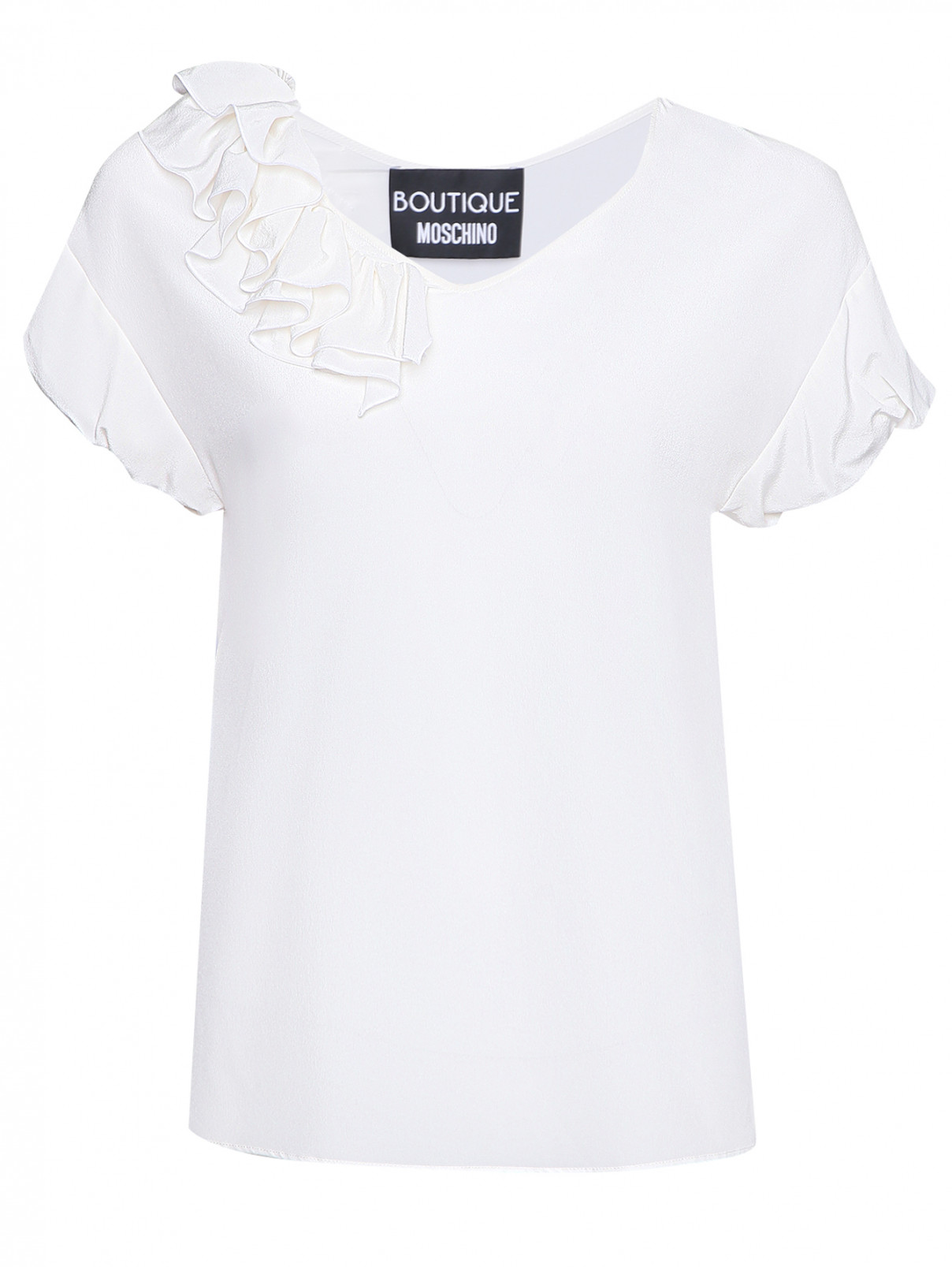 Блуза из шелка с воланами BOUTIQUE MOSCHINO  –  Общий вид  – Цвет:  Белый