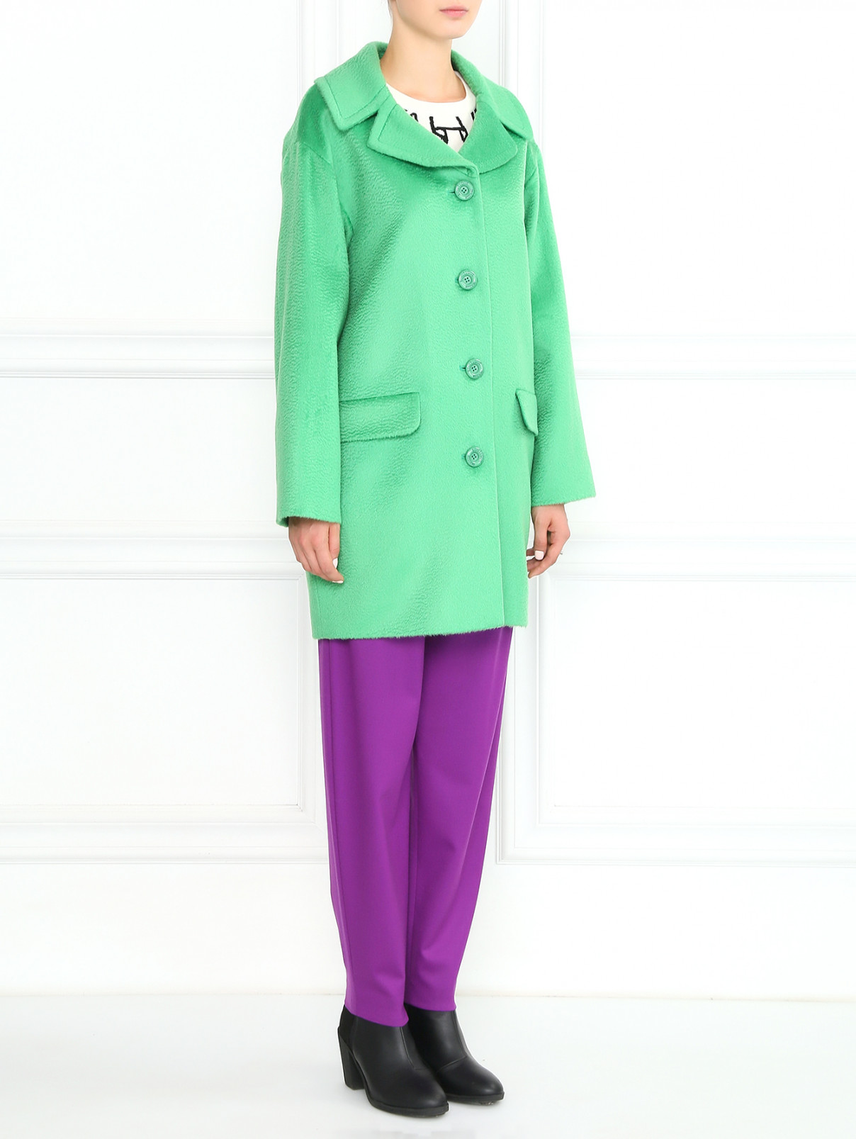 Однобортное пальто из шерсти и мохера Moschino Boutique  –  Модель Общий вид  – Цвет:  Зеленый