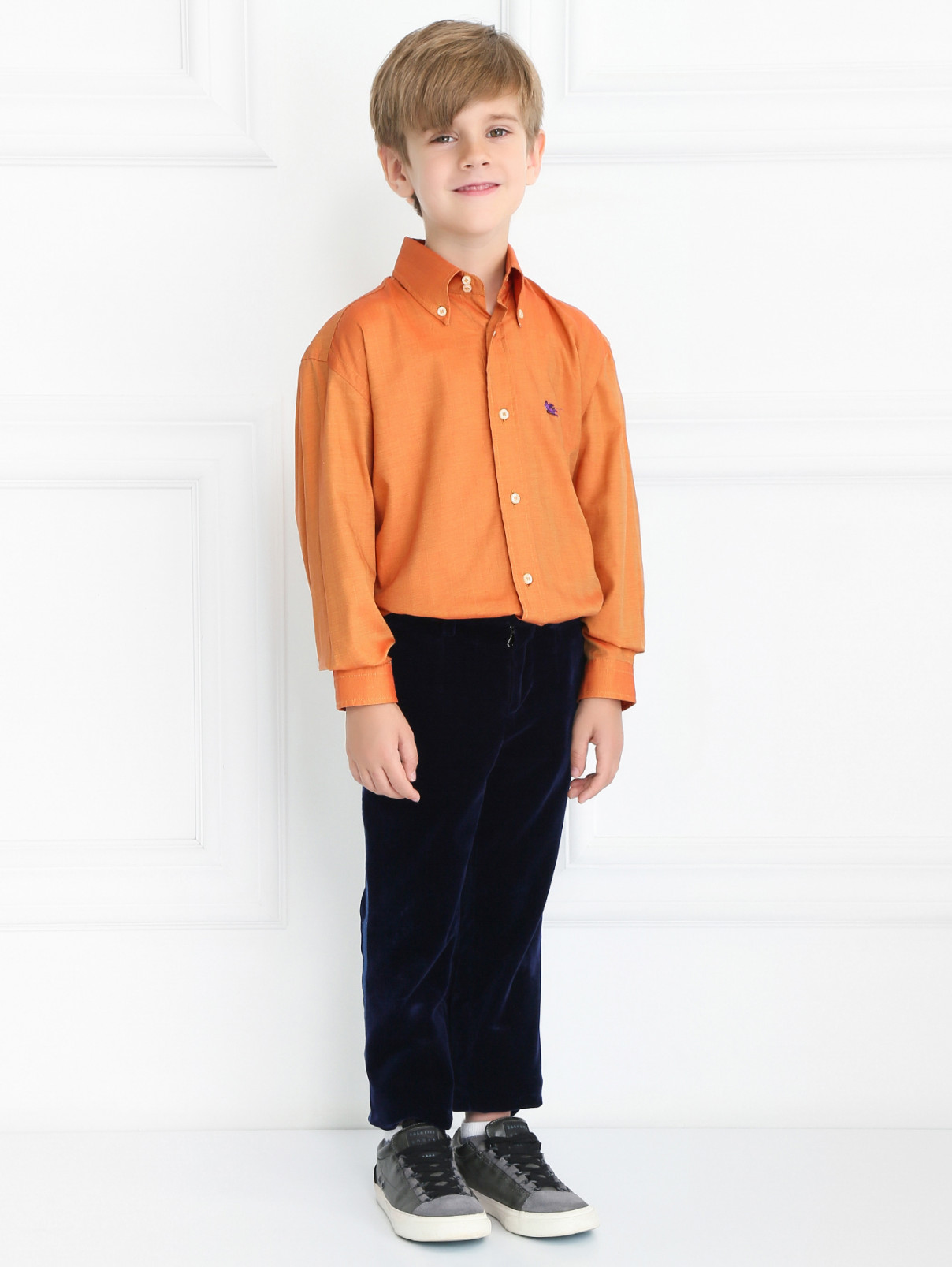 Рубашка из хлопка с контрастной вставкой Etro  –  Модель Общий вид  – Цвет:  Оранжевый