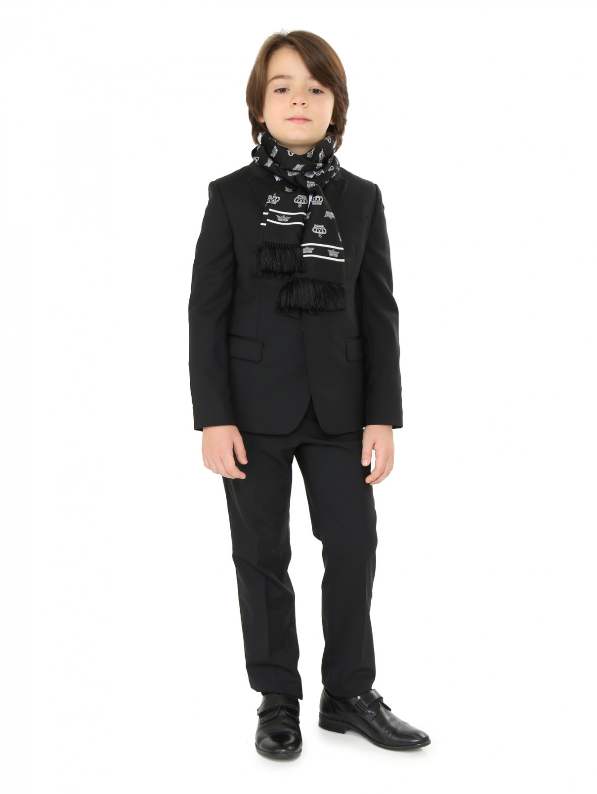 Шарф из шелка с узором и бахромой Dolce & Gabbana  –  Модель Общий вид  – Цвет:  Черный