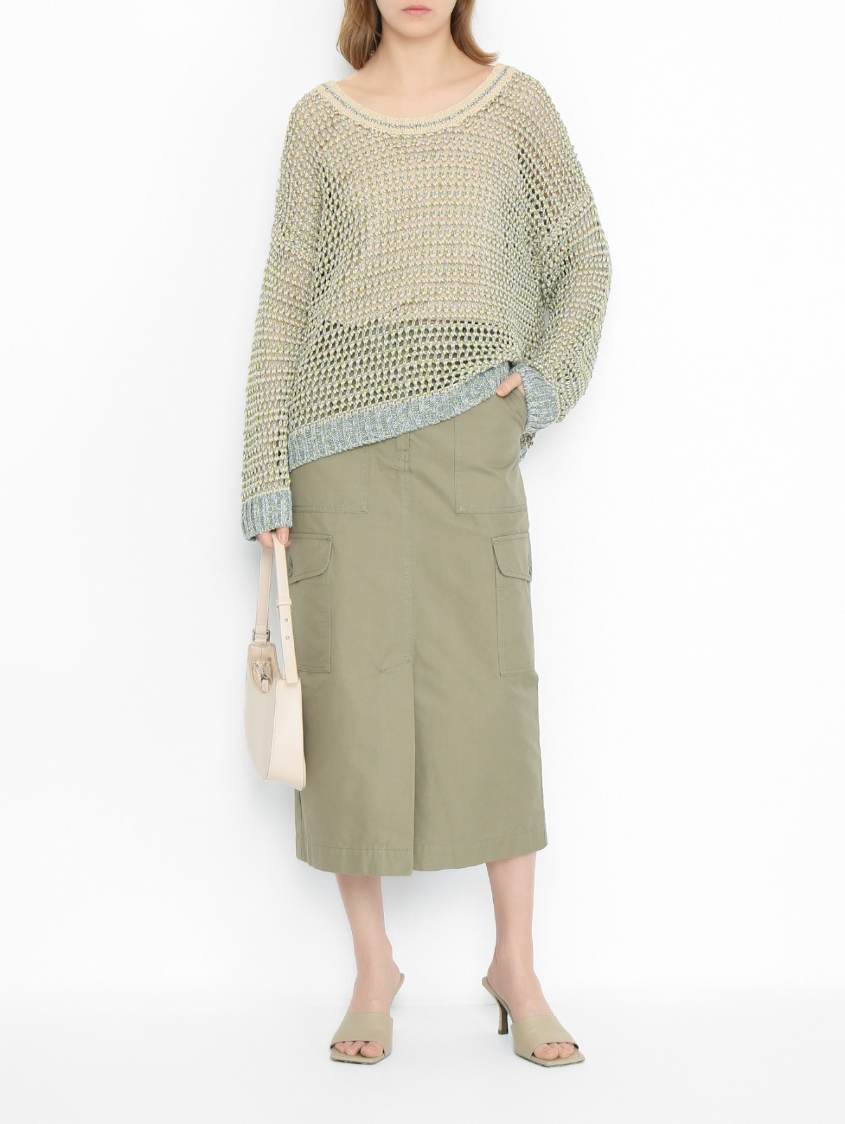 Юбка из хлопка с карманами Weekend Max Mara  –  МодельОбщийВид  – Цвет:  Зеленый