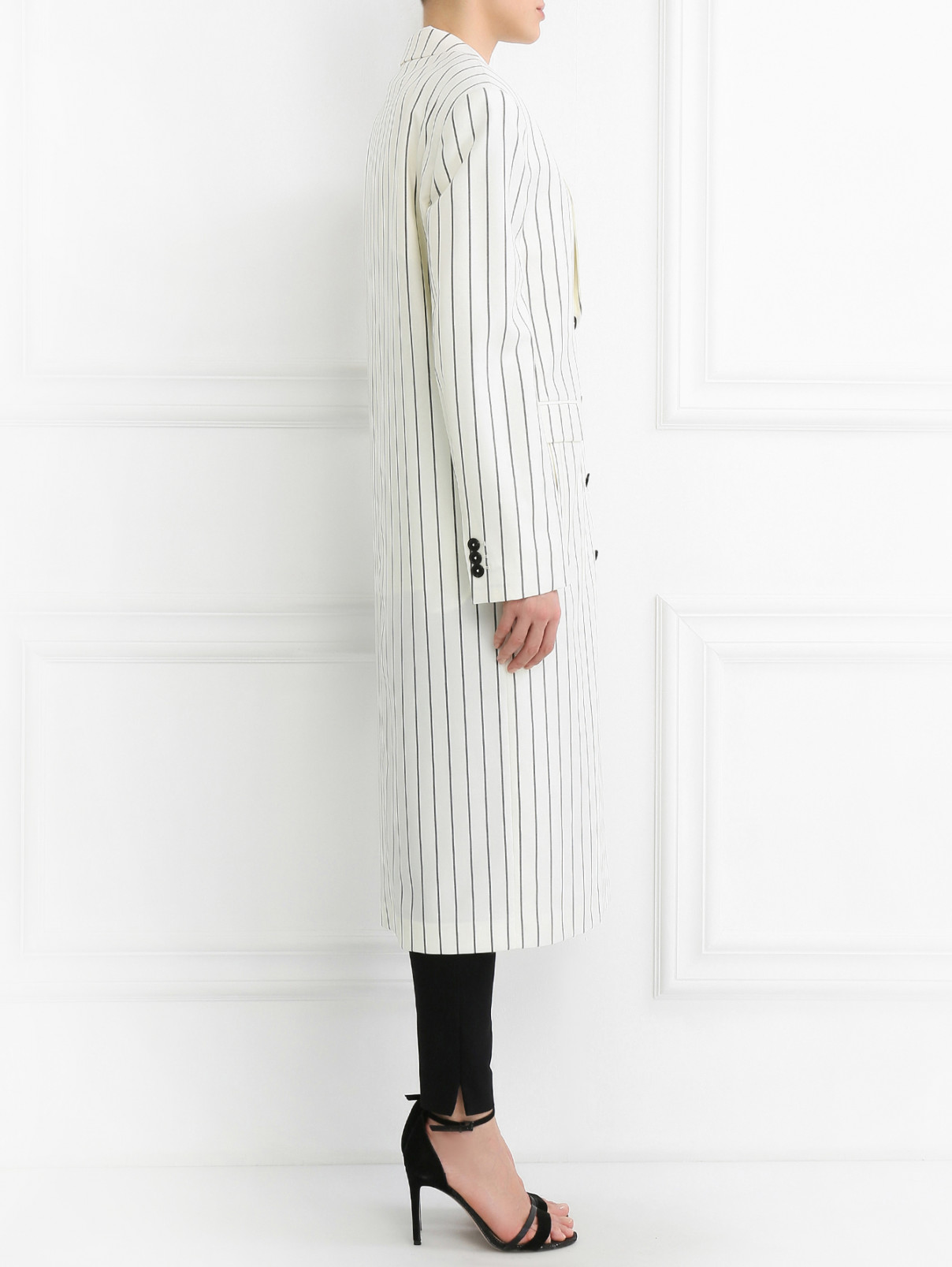 Пальто из шерсти с узором "полоска" Jil Sander  –  Модель Верх-Низ2  – Цвет:  Белый
