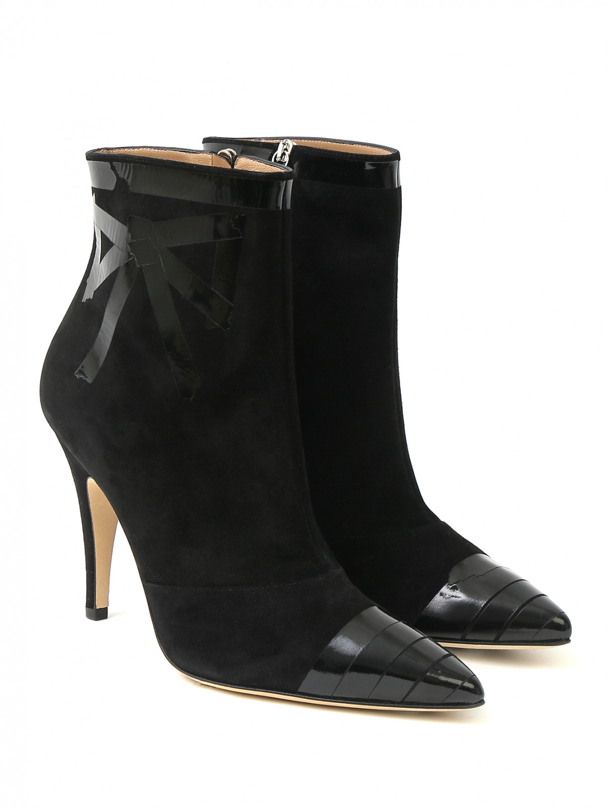 Ботильоны из замши на высоком каблуке Moschino Couture  –  Общий вид  – Цвет:  Черный