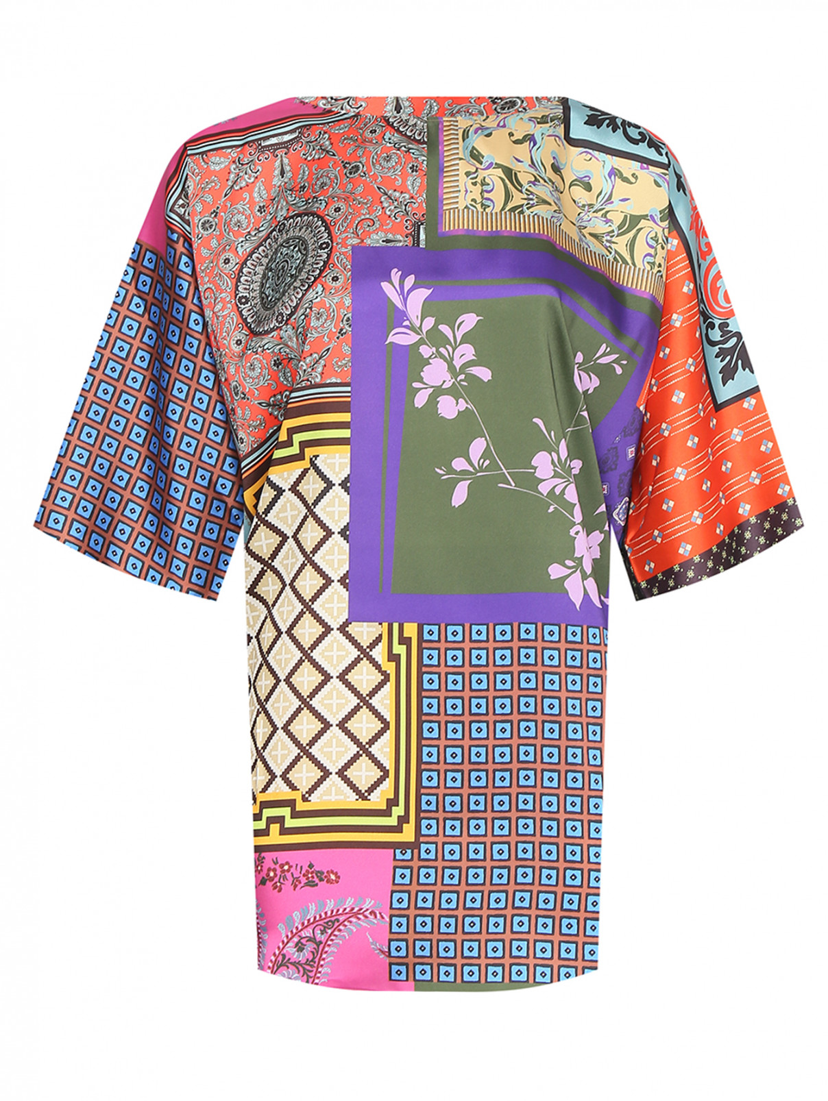 Блуза с кортким рукавом с узором Marina Rinaldi  –  Общий вид  – Цвет:  Мультиколор