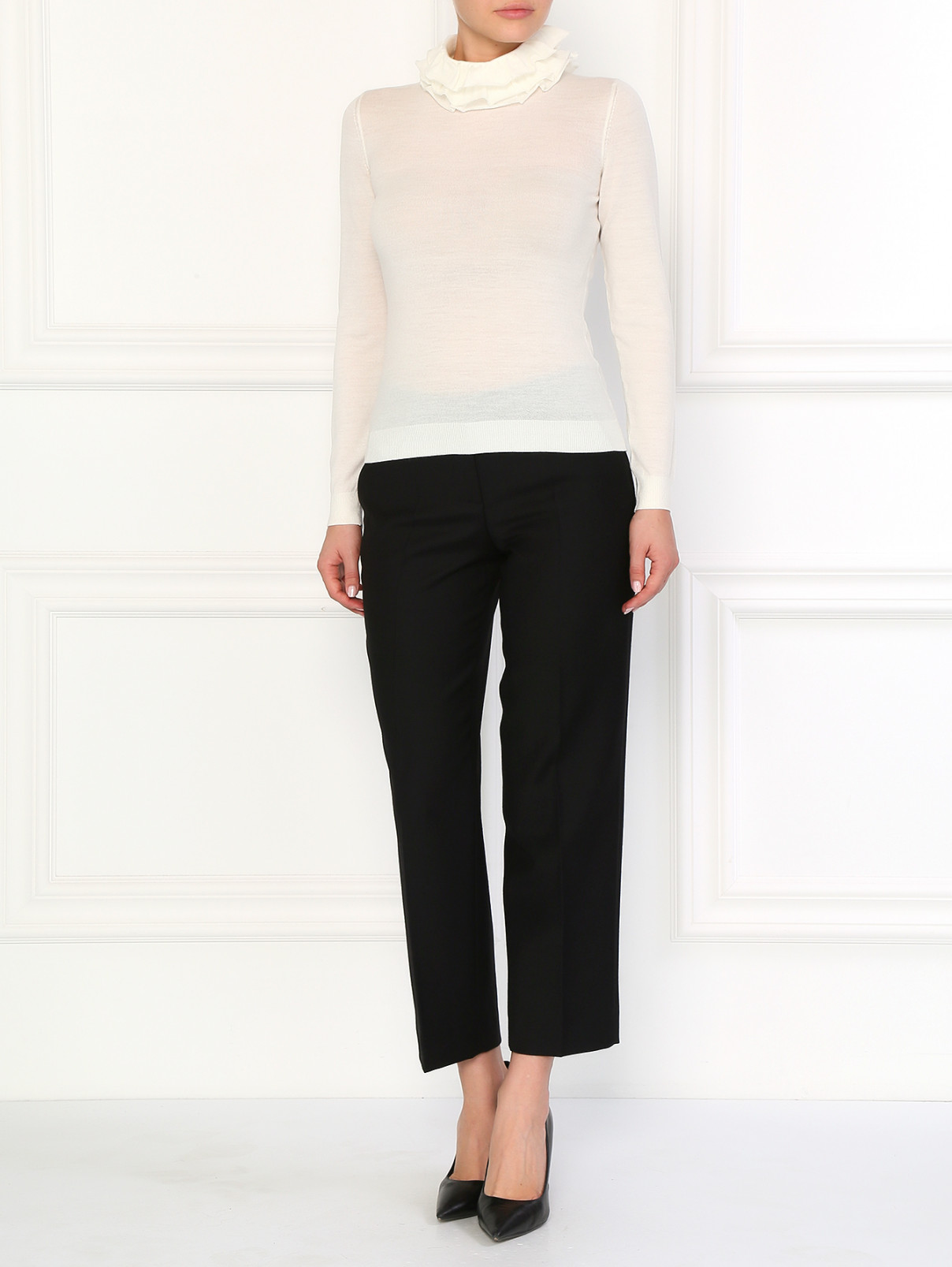 Шерстяные брюки прямого фасона Moschino Boutique  –  Модель Общий вид  – Цвет:  Черный