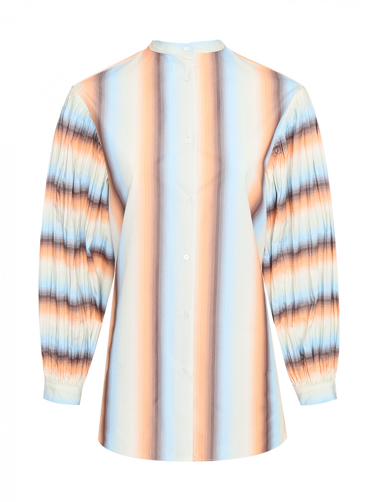 Удлиненная рубашка в полоску с рукавами-гофре Weekend Max Mara  –  Общий вид  – Цвет:  Узор
