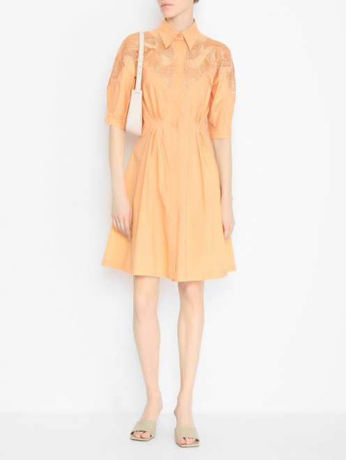 Платье из хлопка с кружевной отделкой Alberta Ferretti - МодельОбщийВид