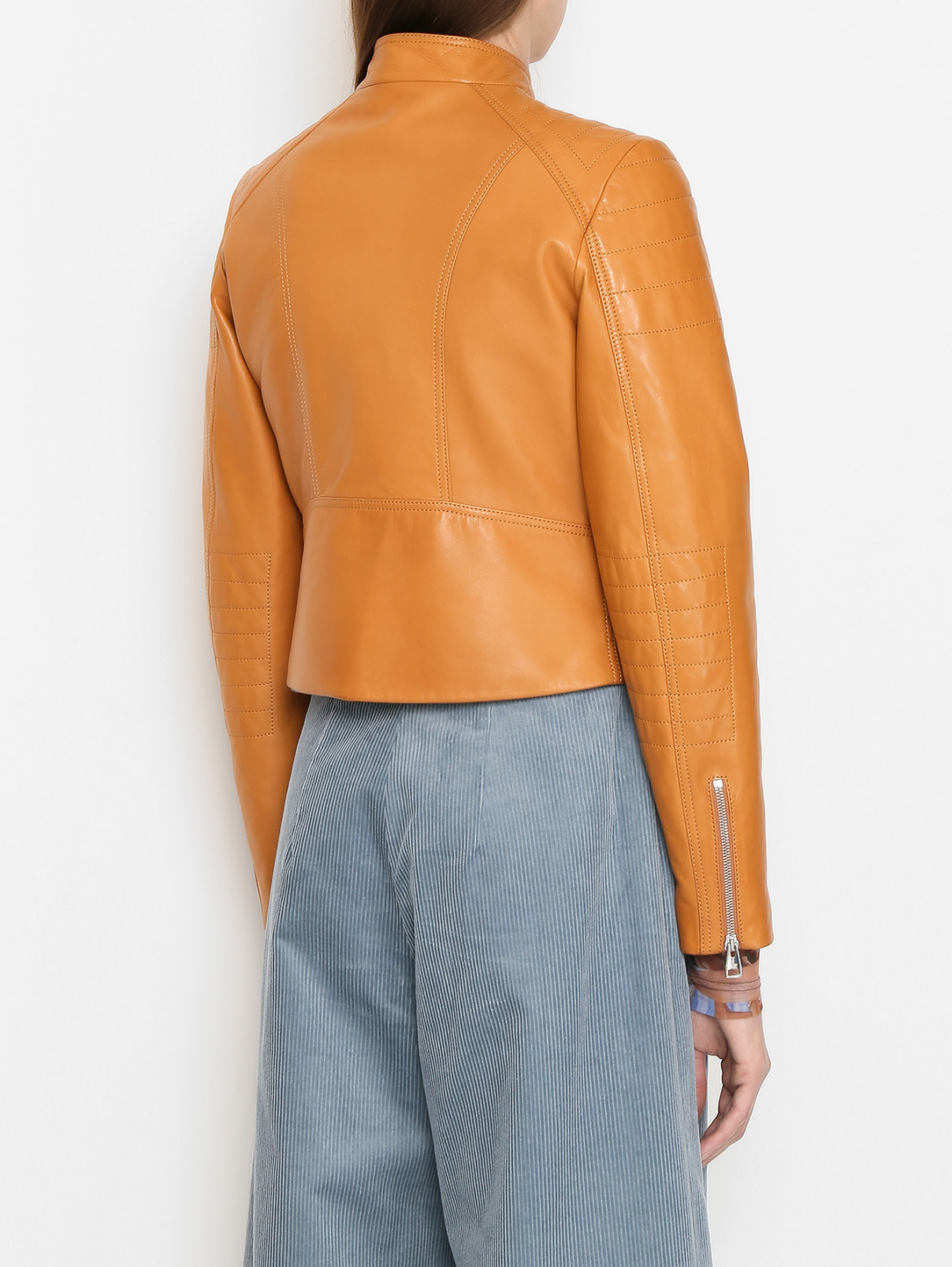 Укороченная куртка из кожи на молнии Ermanno Scervino  –  МодельВерхНиз1  – Цвет:  Бежевый
