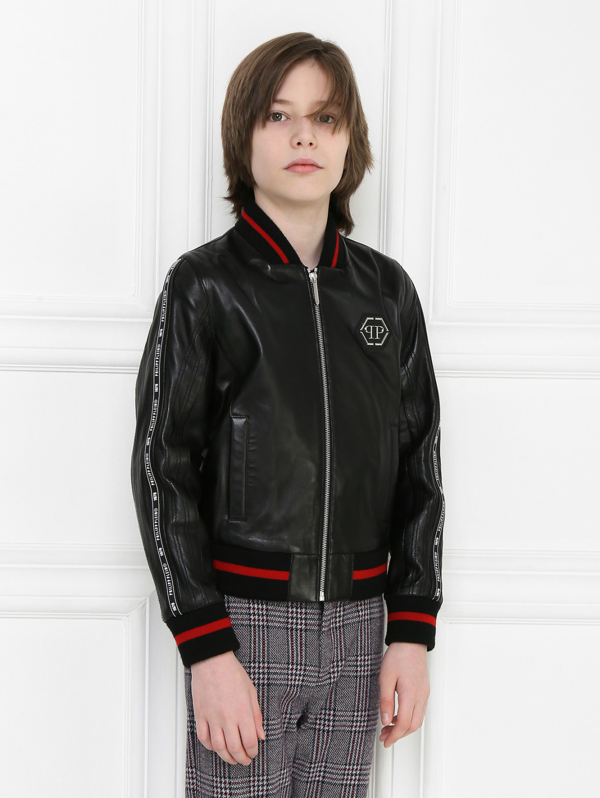 Кожаная куртка с карманами Philipp Plein  –  МодельВерхНиз  – Цвет:  Черный