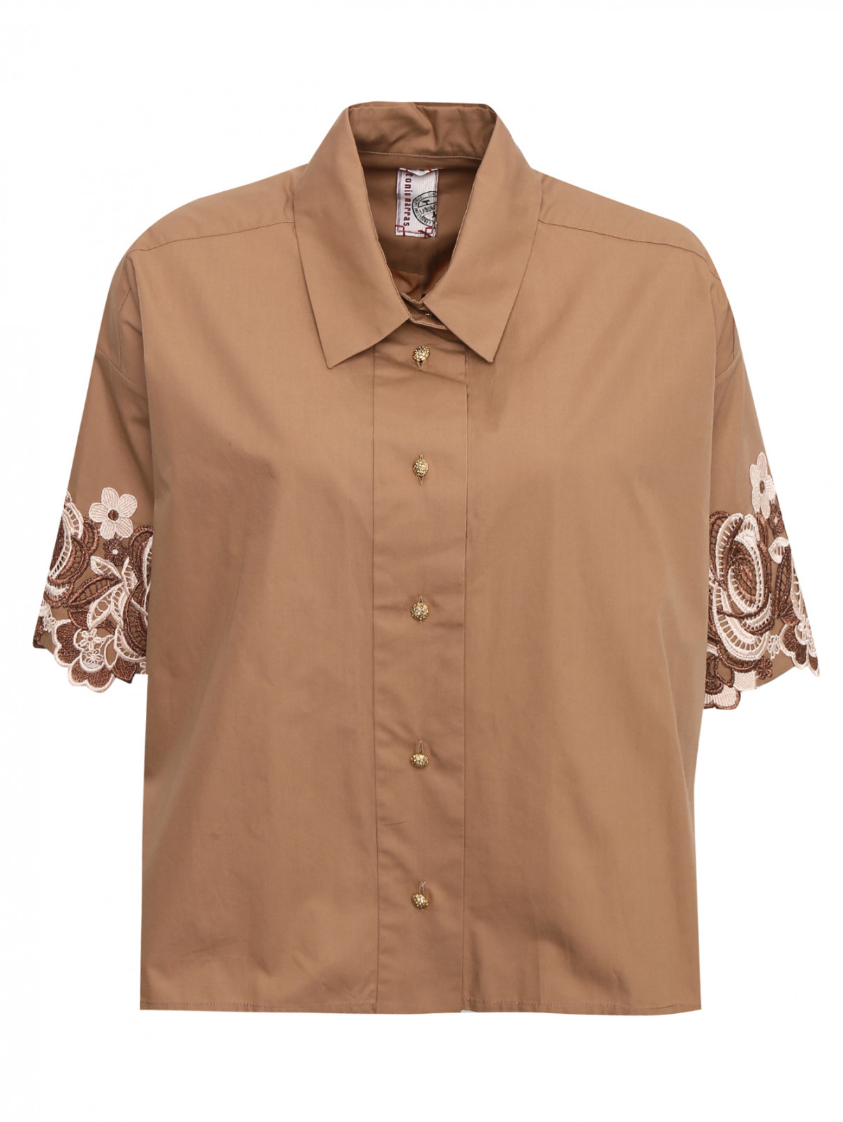 Блуза из хлопка свободного силуэта с кружевной отделкой Antonio Marras  –  Общий вид  – Цвет:  Коричневый