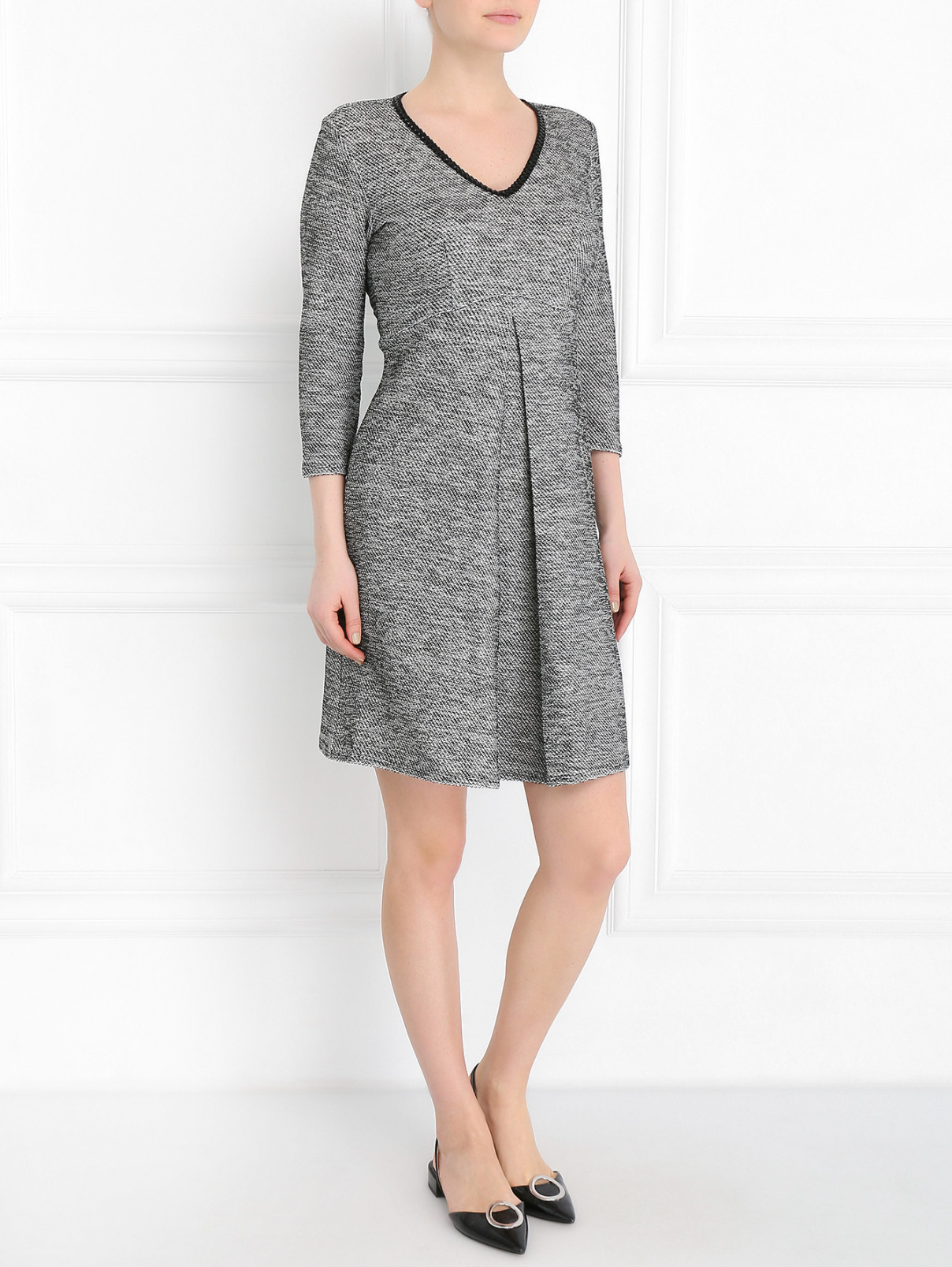 Платье трикотажное с декоративной отделкой Max&Co  –  Модель Общий вид  – Цвет:  Серый