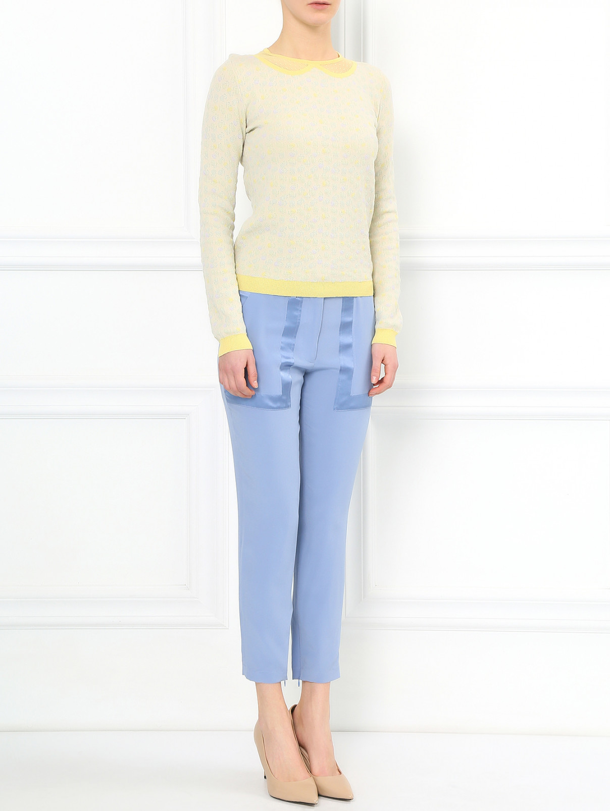 Укороченные брюки из шелка Barbara Bui  –  Модель Общий вид  – Цвет:  Синий