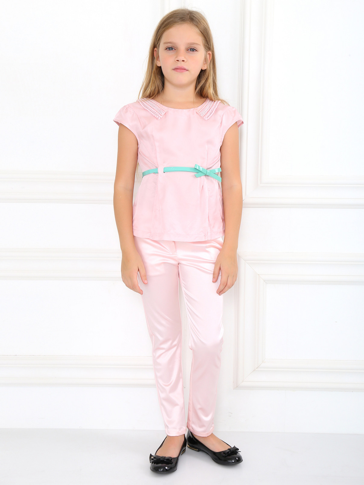 Блуза расшитая бусинами с ремнем I Pinco Pallino  –  Модель Общий вид  – Цвет:  Розовый