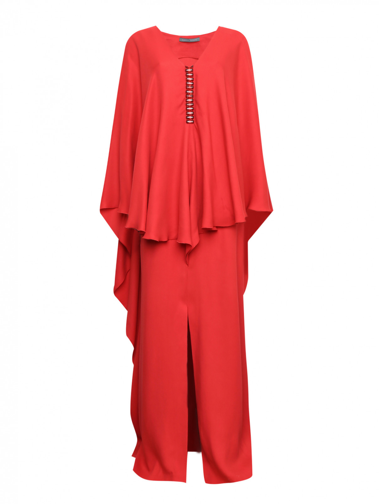 Платье из шелка в пол с рукавами "летучая мышь" Alberta Ferretti  –  Общий вид  – Цвет:  Красный