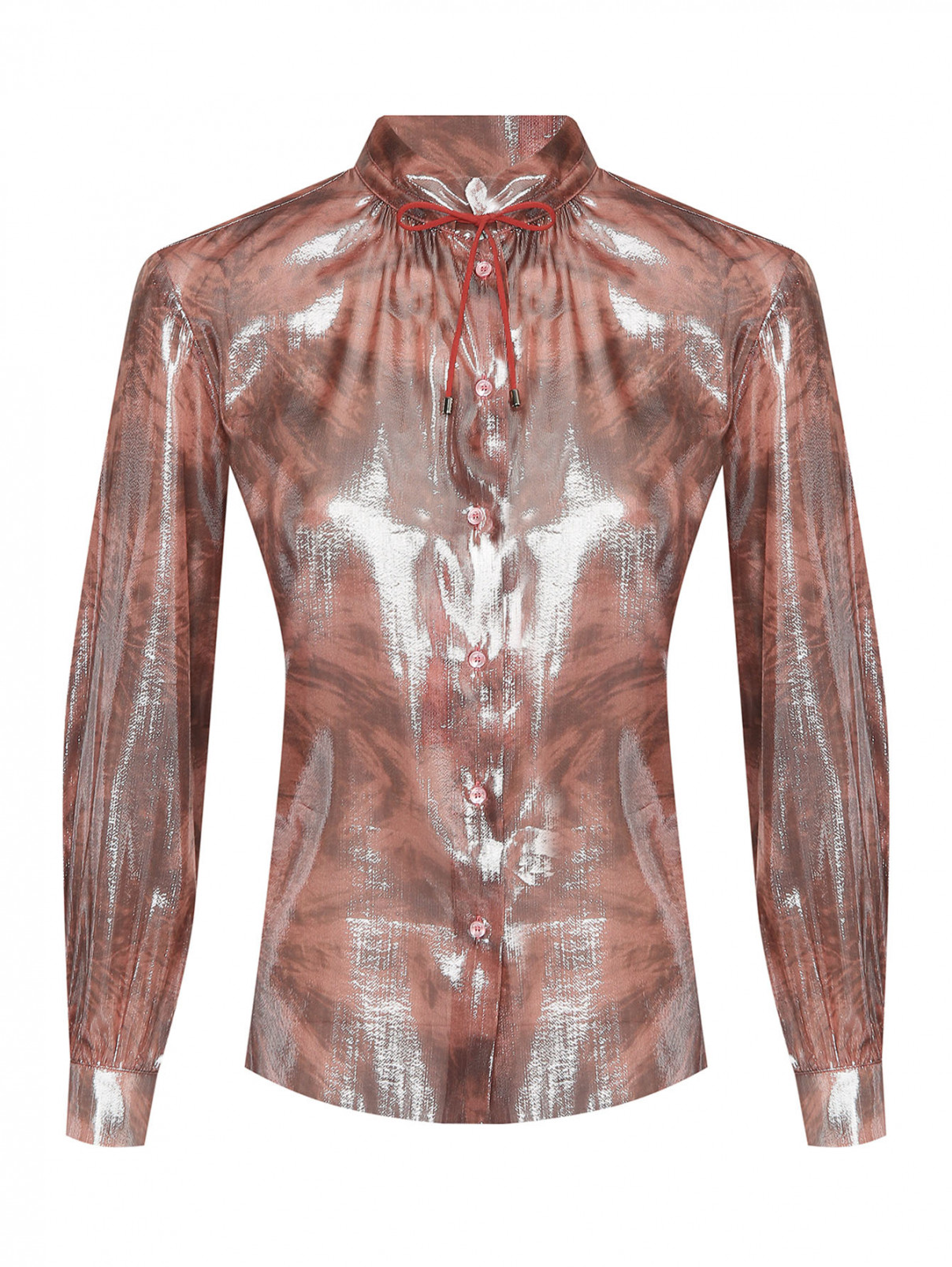 Блуза из смешанного шелка на пуговицах Max&Co  –  Общий вид  – Цвет:  Розовый