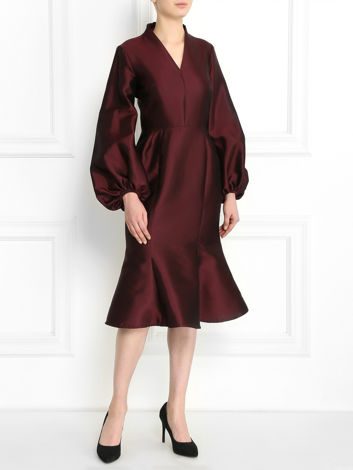 Платье-миди с объемными рукавами Greta Constantine  –  Модель Общий вид  – Цвет:  Красный