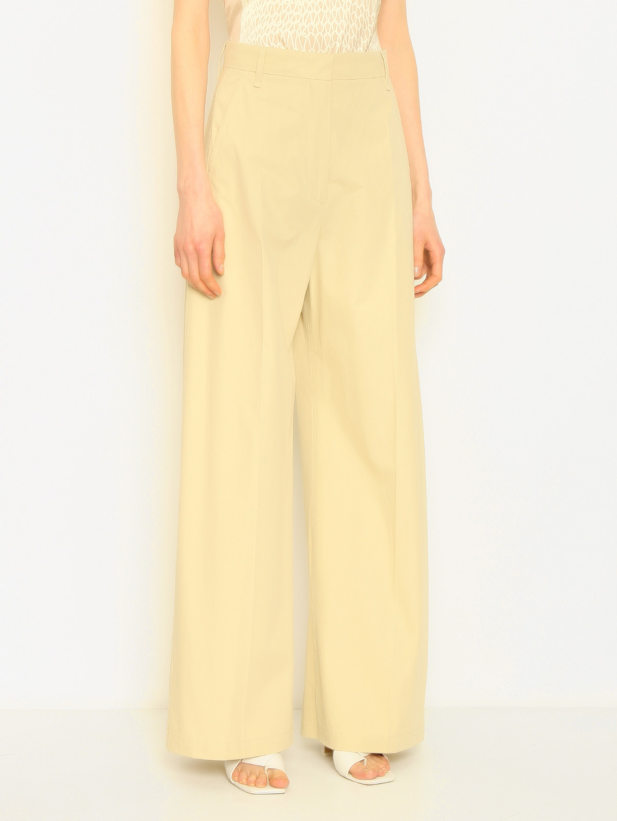 Однотонные брюки из хлопка Sportmax  –  МодельВерхНиз  – Цвет:  Бежевый