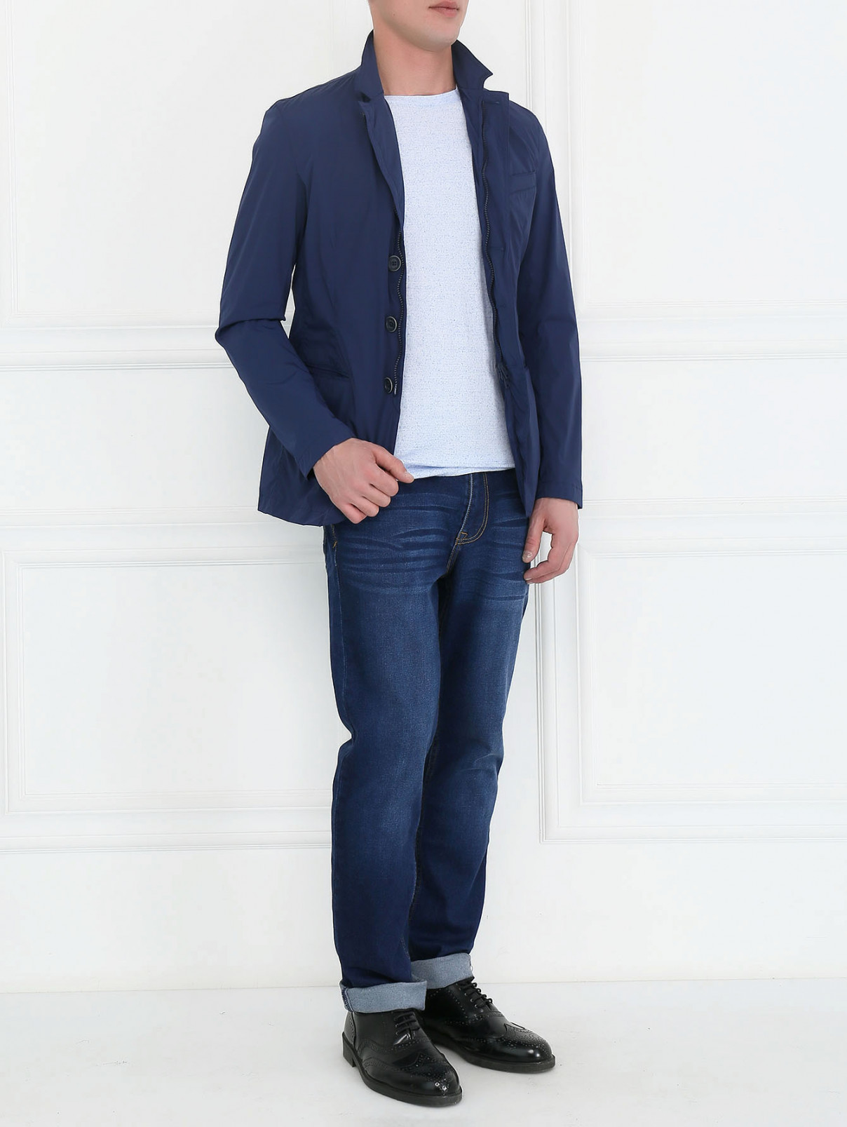 Куртка на пуговицах с накладными карманами Herno  –  Модель Общий вид  – Цвет:  Синий