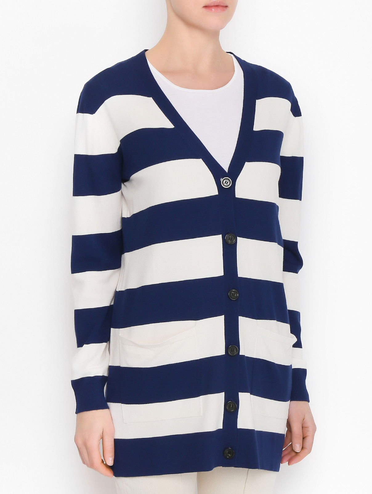 Кардиган с узором полоска Weekend Max Mara  –  МодельВерхНиз  – Цвет:  Белый