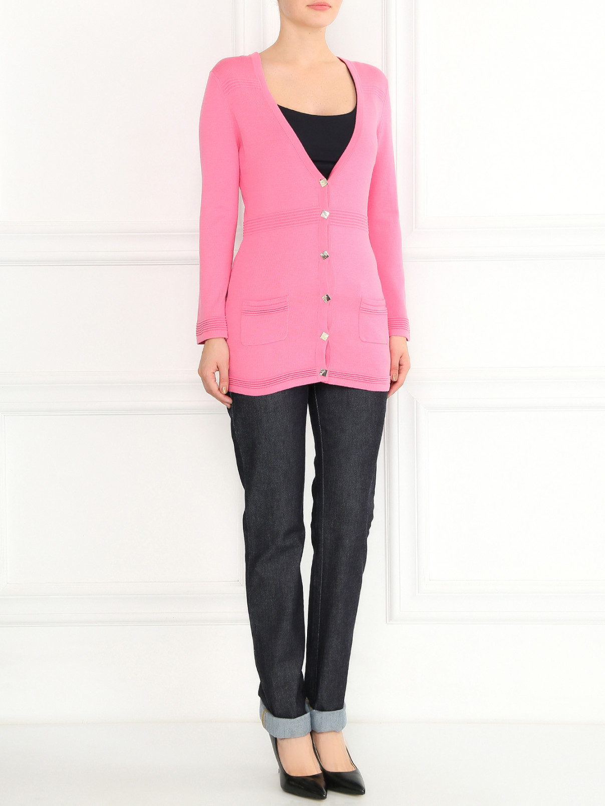 Удлиненный кардиган из хлопка и шелка Versace Collection  –  Модель Общий вид  – Цвет:  Розовый