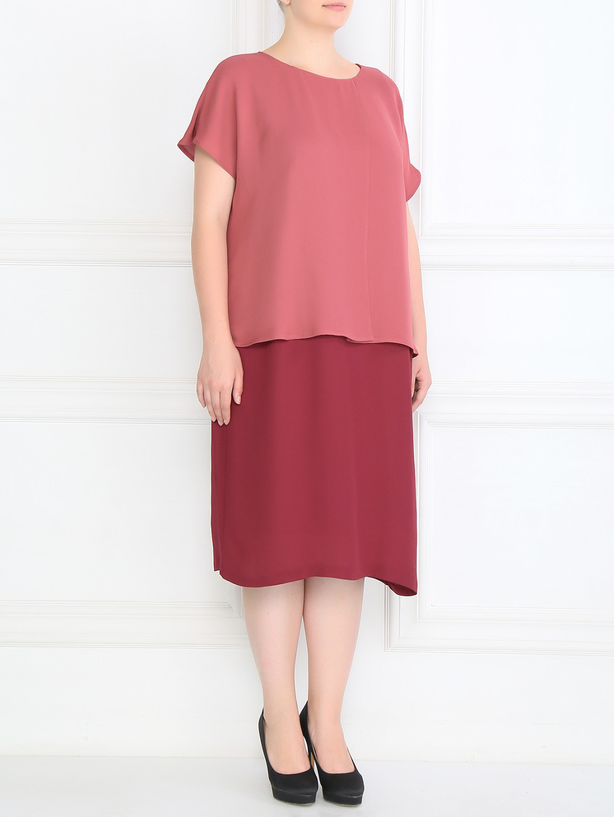 Платье с коротким рукавом с запахом Marina Rinaldi  –  Модель Общий вид  – Цвет:  Красный