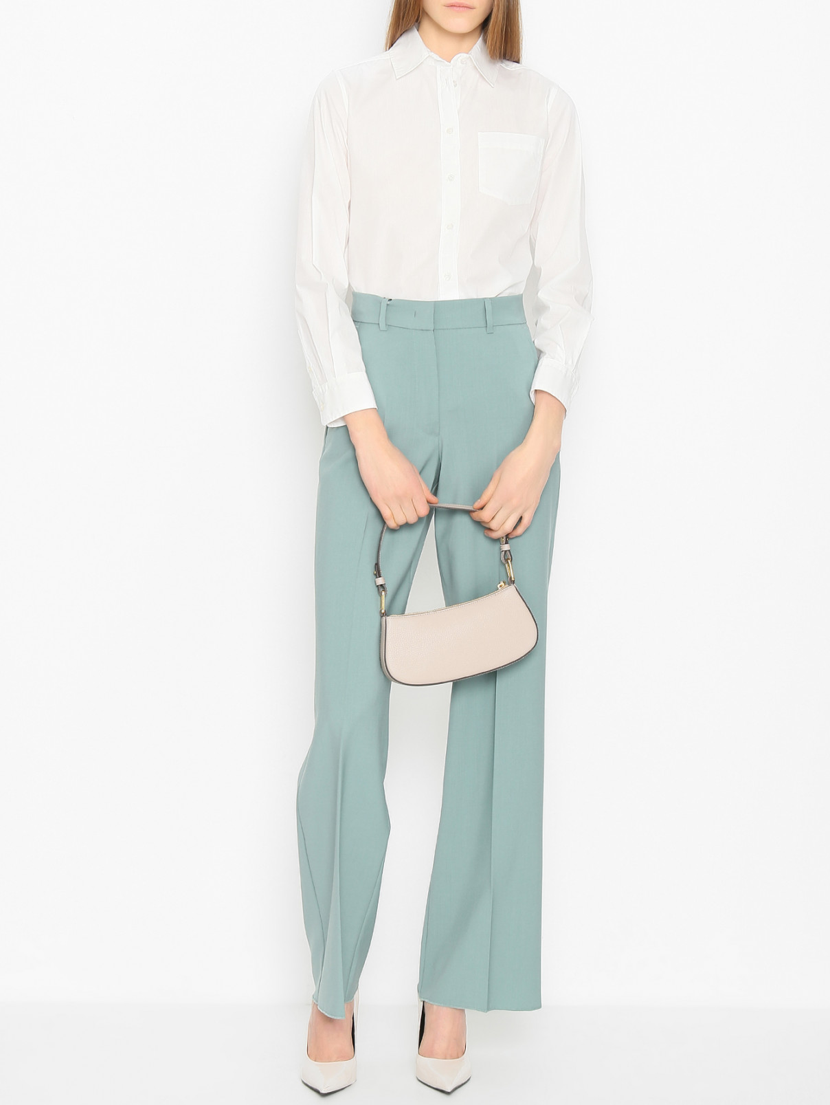 Однотонные брюки из шерсти Weekend Max Mara  –  МодельОбщийВид  – Цвет:  Зеленый
