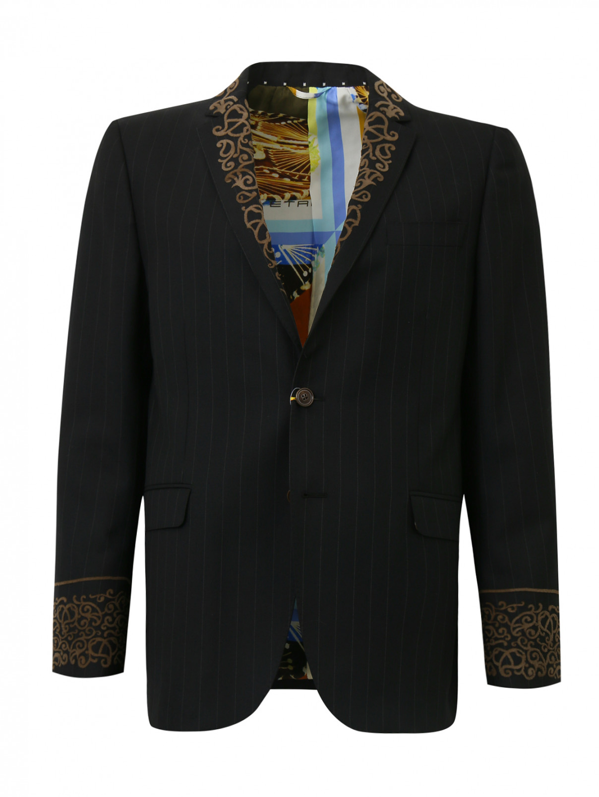 Пиджак с аппликацией из замши Etro  –  Общий вид  – Цвет:  Черный