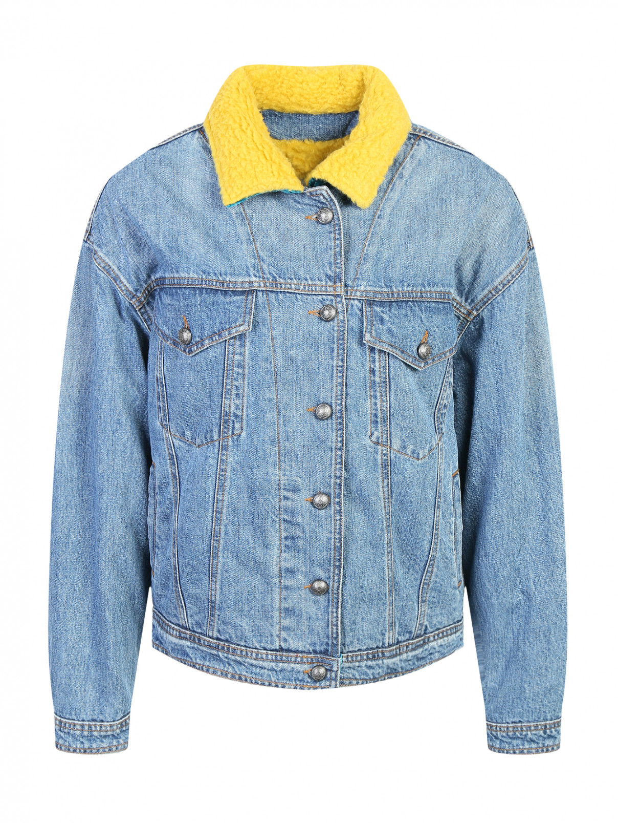 Джинсовая куртка с аппликацией на спине Etro  –  Общий вид  – Цвет:  Синий