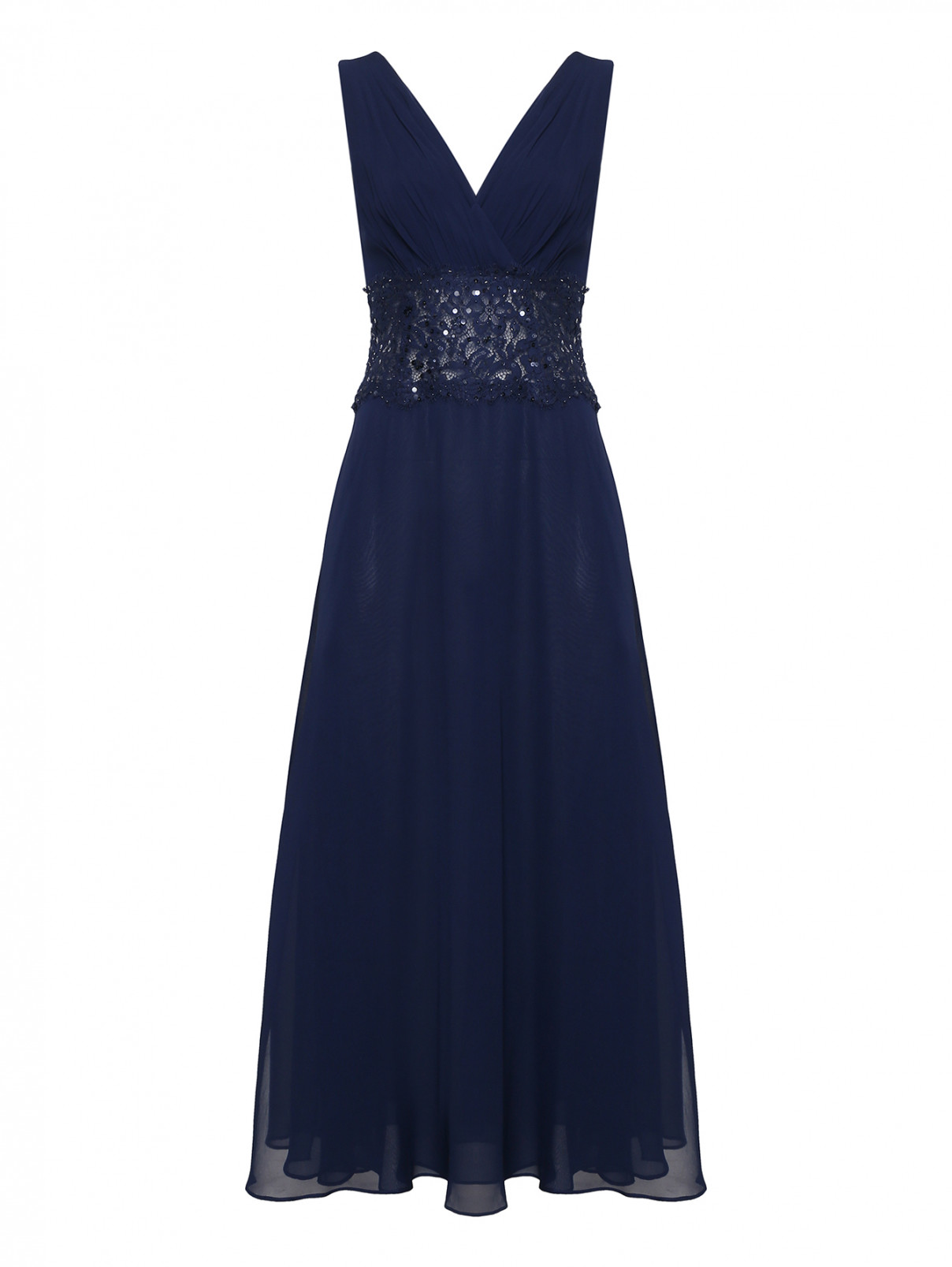 Вечернее платье из шелка и кружева Luisa Spagnoli  –  Общий вид  – Цвет:  Синий