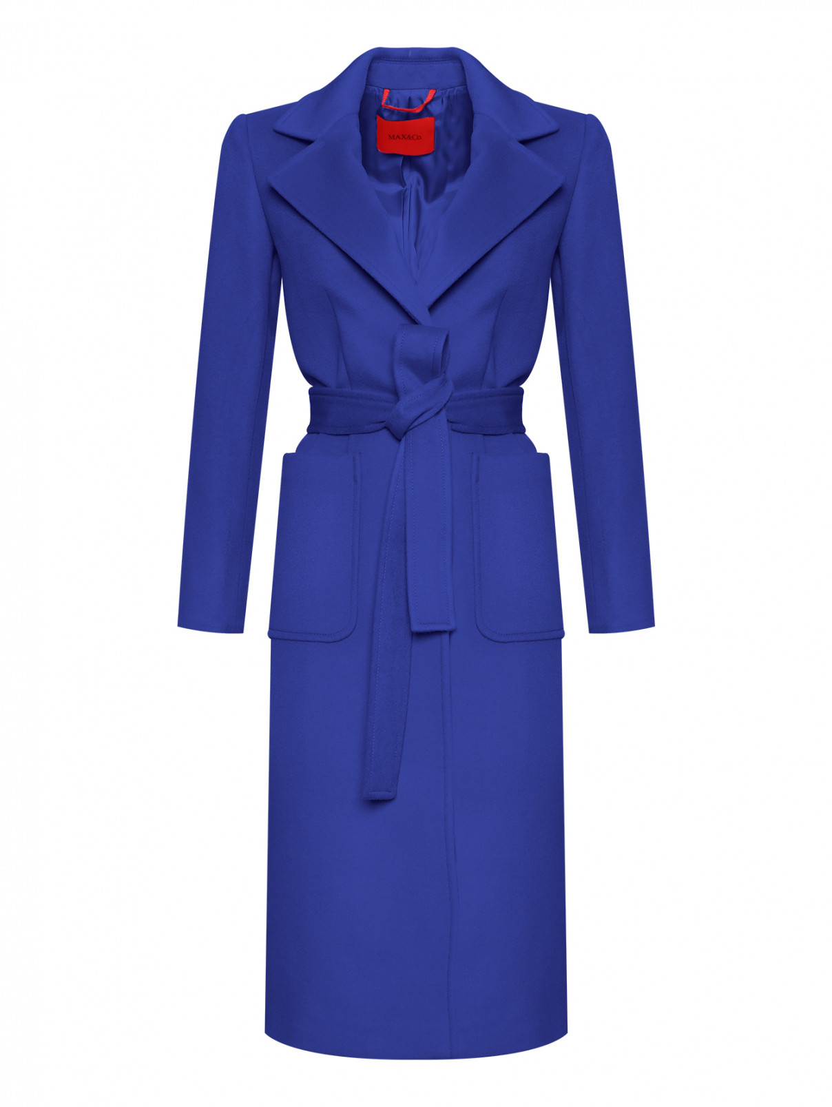 Пальто из шерсти с поясом Max&Co  –  Общий вид  – Цвет:  Синий